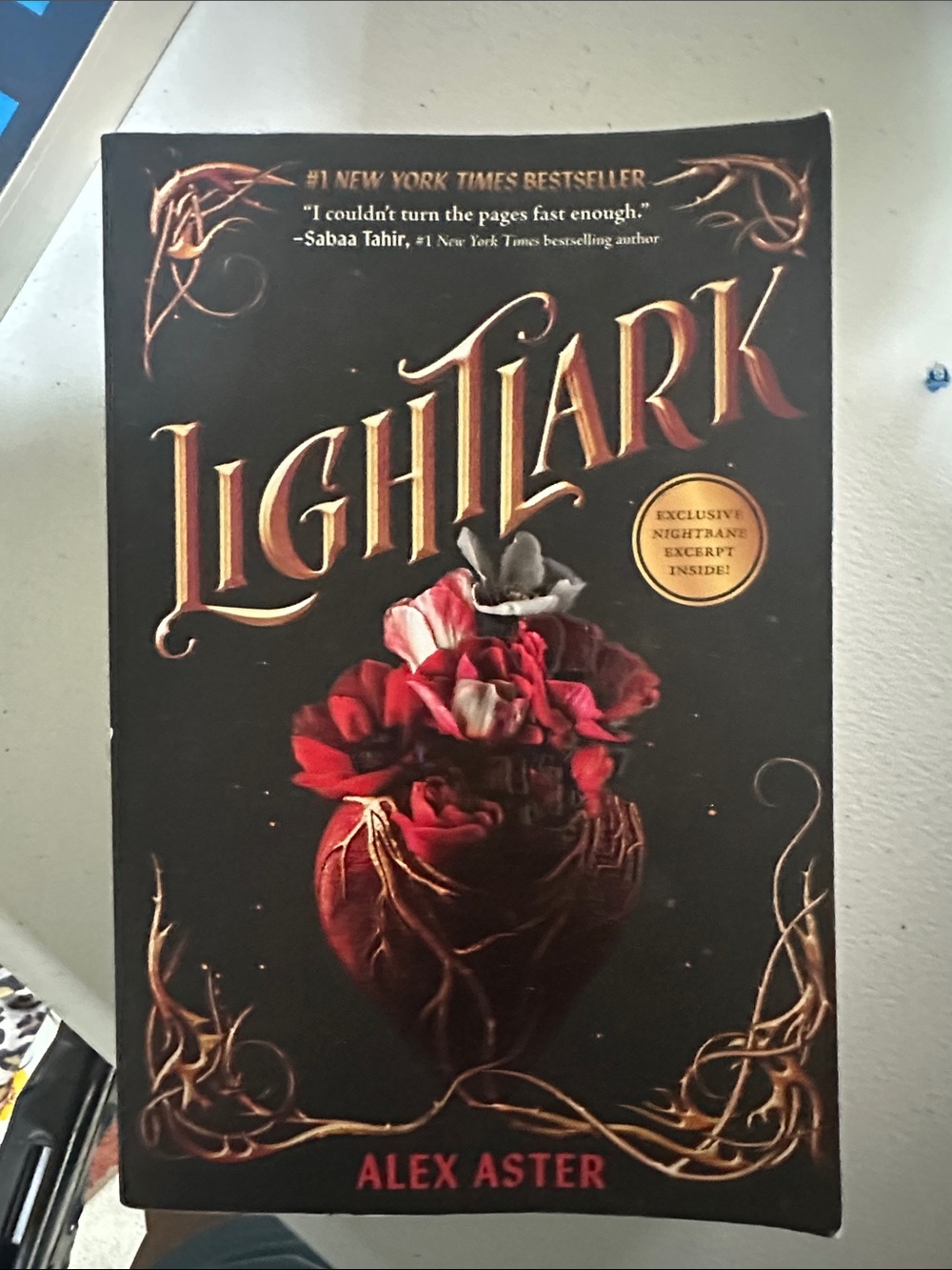 Lightlark by Alex Aster - Black Cover with Red Floral Heart